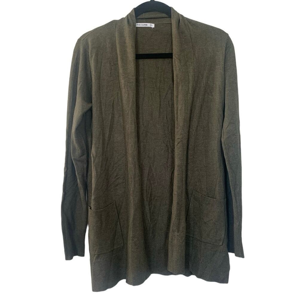 Pink Clover Green Open Front Cardigan – Two Pocket Lightweight Sweater, Size Sm